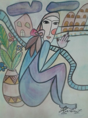 Painting titled "Sans-abri" by Hassina Zahaf, Original Artwork