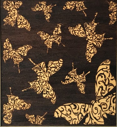 Painting titled "Butterflies" by Hatice Özbayrak, Original Artwork, Wood