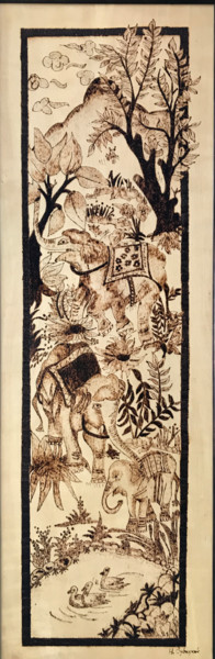 Malerei mit dem Titel "Elephants" von Hatice Özbayrak, Original-Kunstwerk, Holz