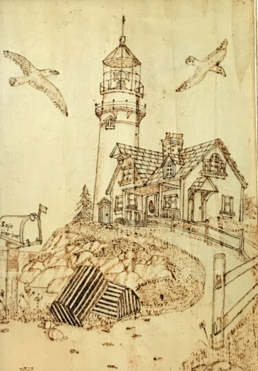 Painting titled "Lighthouse" by Hatice Özbayrak, Original Artwork, Wood Mounted on Wood Panel