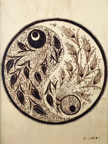 Malerei mit dem Titel "Yin yang" von Hatice Özbayrak, Original-Kunstwerk, Holz