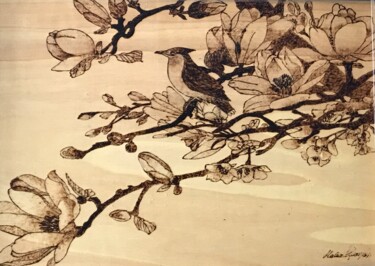 Pintura intitulada "Woodpecker" por Hatice Özbayrak, Obras de arte originais, Madeira
