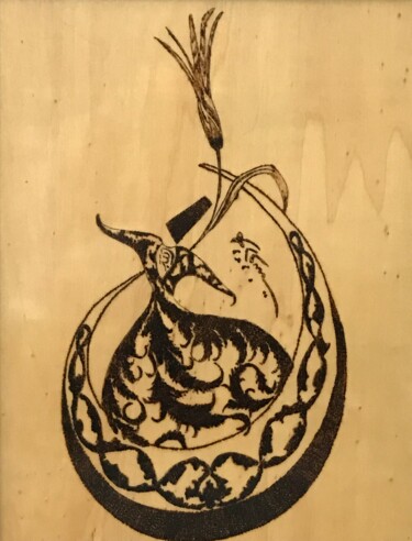 Ζωγραφική με τίτλο "Semazen" από Hatice Özbayrak, Αυθεντικά έργα τέχνης, Ξύλο