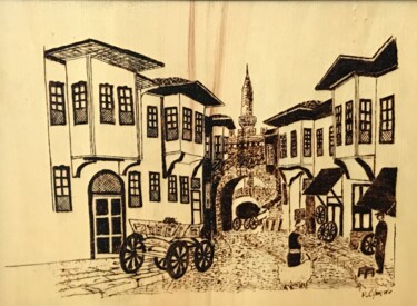 Painting titled "Old İstanbul street" by Hatice Özbayrak, Original Artwork, Wood