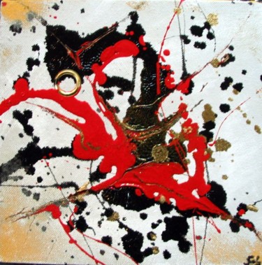 Картина под названием "Jeté noir et rouge" - Sébastien Hauduc, Подлинное произведение искусства, Акрил Установлен на Деревян…