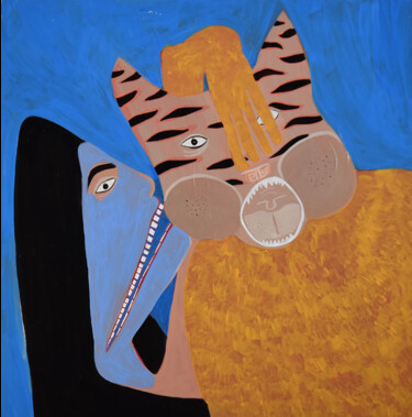 Painting titled "tygah and me" by Linda Hauser, Original Artwork, Acrylic