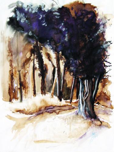 Painting titled "L'arbre envolé" by Stéphane Hauton (O), Original Artwork, Watercolor