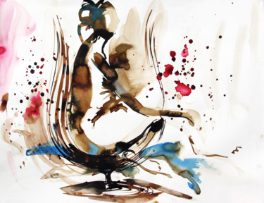 Peinture intitulée "Bien assise…" par Stéphane Hauton (O), Œuvre d'art originale, Aquarelle