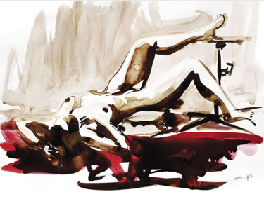 Schilderij getiteld "Belle…pose" door Stéphane Hauton (O), Origineel Kunstwerk, Aquarel