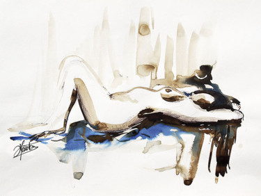 Peinture intitulée "Fatigue" par Stéphane Hauton (O), Œuvre d'art originale, Aquarelle