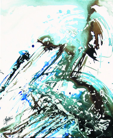 Painting titled "Ballade bleu" by Stéphane Hauton (O), Original Artwork, Ink