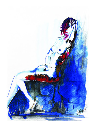 Drawing titled "Bien asssise…" by Stéphane Hauton (O), Original Artwork, Ink