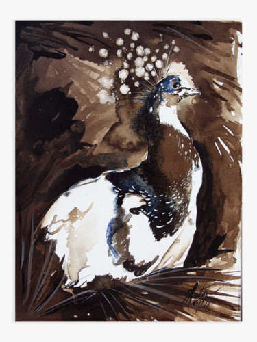 Peinture intitulée "L'oiseau d'eau et d…" par Stéphane Hauton (O), Œuvre d'art originale, Encre