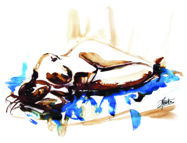 Ζωγραφική με τίτλο "Fatigue" από Stéphane Hauton (O), Αυθεντικά έργα τέχνης, Μελάνι