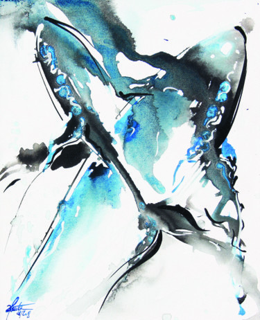 Pintura titulada "La baleine d'eau" por Stéphane Hauton (O), Obra de arte original, Acrílico