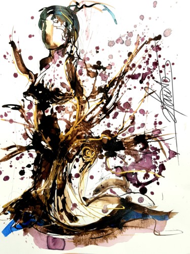 Dessin intitulée "Le corps de vin et…" par Stéphane Hauton (O), Œuvre d'art originale, Aquarelle