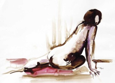 Zeichnungen mit dem Titel "Femme nu violet" von Stéphane Hauton (O), Original-Kunstwerk, Aquarell