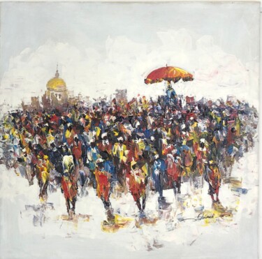 Painting titled "LA FOULE Issiaka" by Havana Jallon, Original Artwork, Acrylic Mounted on Wood Stretcher frame