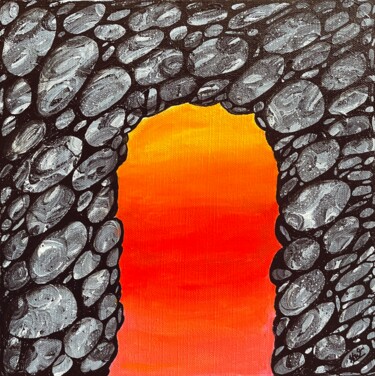 Painting titled "Sunset through ston…" by Havana Wilson, Original Artwork, Acrylic Mounted on Wood Stretcher frame