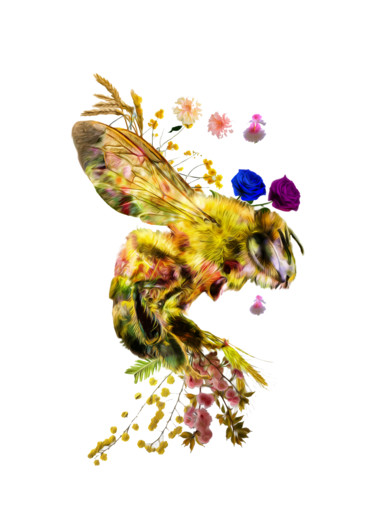 Digital Arts titled "Bee Flowers" by Det Art, Original Artwork, Digital Print