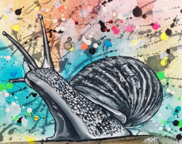 Peinture intitulée "Le mollusque sur fo…" par Onemight, Œuvre d'art originale, Acrylique