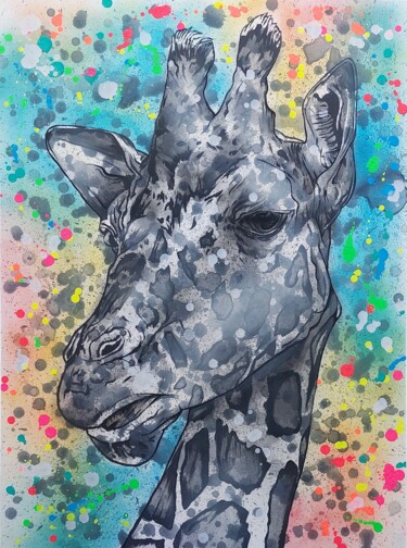 Painting titled "La girafe et la sav…" by Onemight, Original Artwork, Spray paint
