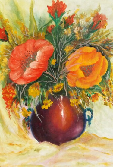 Painting titled "Fleures de champs" by Hayat Dadoun, Original Artwork, Oil