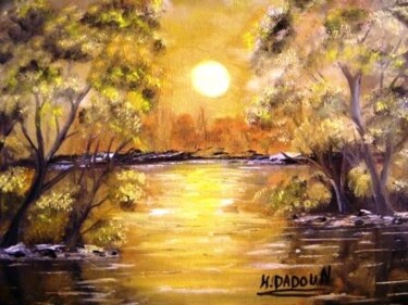 Peinture intitulée "coucher de soleil" par Hayat Dadoun, Œuvre d'art originale
