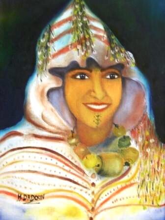 Peinture intitulée "femme berbere" par Hayat Dadoun, Œuvre d'art originale