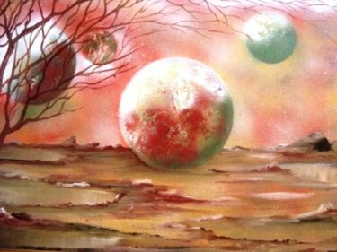 Painting titled "planete rouge" by Hayat Dadoun, Original Artwork