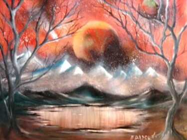 Painting titled "planete rouge" by Hayat Dadoun, Original Artwork