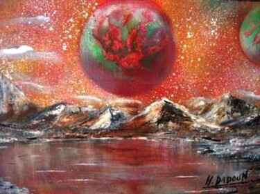 Painting titled "lac dans l'espace" by Hayat Dadoun, Original Artwork