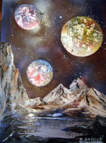 Painting titled "lac imaginaire" by Hayat Dadoun, Original Artwork