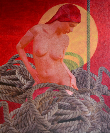 Pittura intitolato "Woman & Rope   5" da Haydar Ekinekk, Opera d'arte originale, Olio