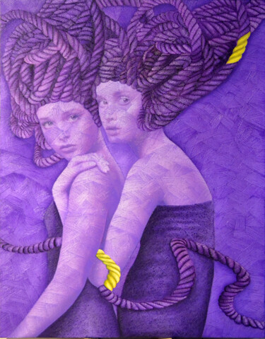 Painting titled "Woman & Rope 10" by Haydar Ekinekk, Original Artwork, Oil