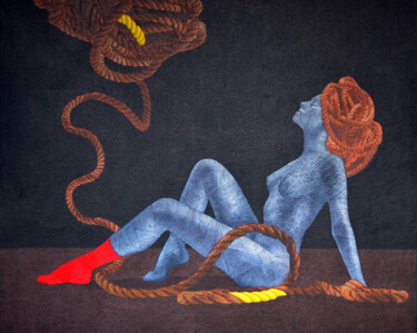 Pintura intitulada "Woman & Rope 1" por Haydar Ekinekk, Obras de arte originais, Óleo