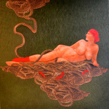 Schilderij getiteld "Woman & Rope 8" door Haydar Ekinekk, Origineel Kunstwerk, Olie