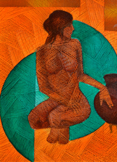Painting titled "Nude 6" by Haydar Ekinekk, Original Artwork, Oil Mounted on Wood Stretcher frame