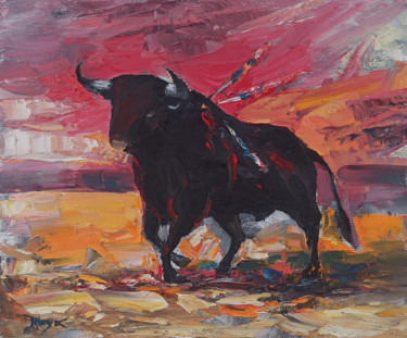 Peinture intitulée "Bull (24x30cm oil/c…" par Hayk Miqayelyan, Œuvre d'art originale, Huile Monté sur Châssis en bois