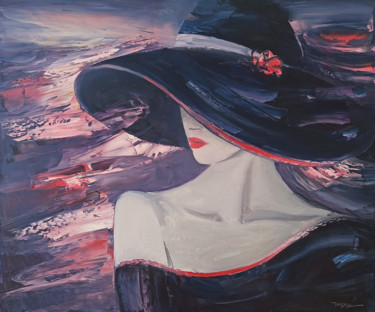 Painting titled "Red lips (50x60cm,…" by Hayk Miqayelyan, Original Artwork, Oil Mounted on Wood Stretcher frame