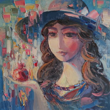 Peinture intitulée "Girl with pomegrana…" par Hayk Miqayelyan, Œuvre d'art originale, Huile Monté sur Châssis en bois