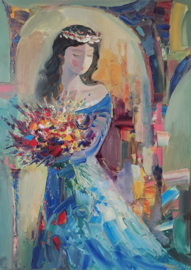 Painting titled "Bride-2 (50x70cm, o…" by Hayk Miqayelyan, Original Artwork, Oil Mounted on Wood Stretcher frame