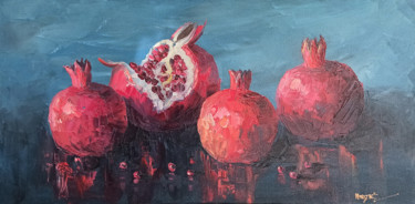 Peinture intitulée "Pomegranates (30x60…" par Hayk Miqayelyan, Œuvre d'art originale, Huile Monté sur Châssis en bois