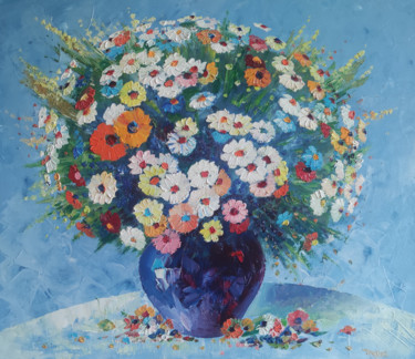 Malarstwo zatytułowany „Field flowers in va…” autorstwa Hayk Miqayelyan, Oryginalna praca, Olej Zamontowany na Drewniana ram…
