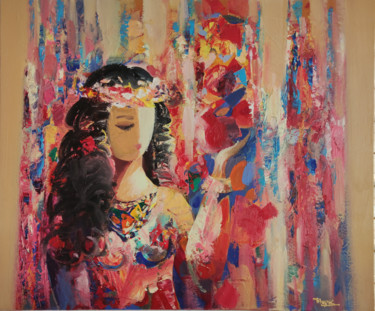 Pintura titulada "Girl with pomegrana…" por Hayk Miqayelyan, Obra de arte original, Oleo Montado en Bastidor de camilla de m…