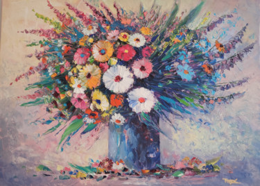 Peinture intitulée "Field flowers in a…" par Hayk Miqayelyan, Œuvre d'art originale, Huile Monté sur Châssis en bois