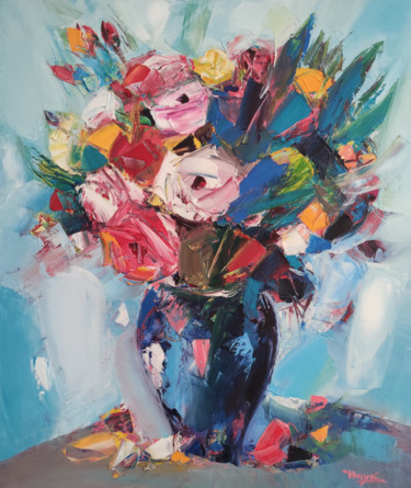 Malarstwo zatytułowany „Colorful roses-2 (6…” autorstwa Hayk Miqayelyan, Oryginalna praca, Olej Zamontowany na Drewniana ram…