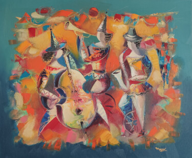 Painting titled "Jazz trio (60x50cm,…" by Hayk Miqayelyan, Original Artwork, Oil Mounted on Wood Stretcher frame