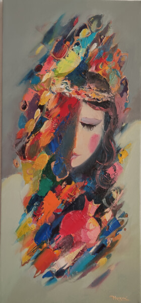 Painting titled "Portrait (28x60cm,…" by Hayk Miqayelyan, Original Artwork, Oil Mounted on Wood Stretcher frame