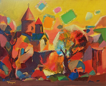Картина под названием "Autumn landscape (5…" - Hayk Miqayelyan, Подлинное произведение искусства, Масло Установлен на Деревя…